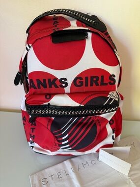 Stella McCartney Red and White Graphic  Backpack with Chain Trim